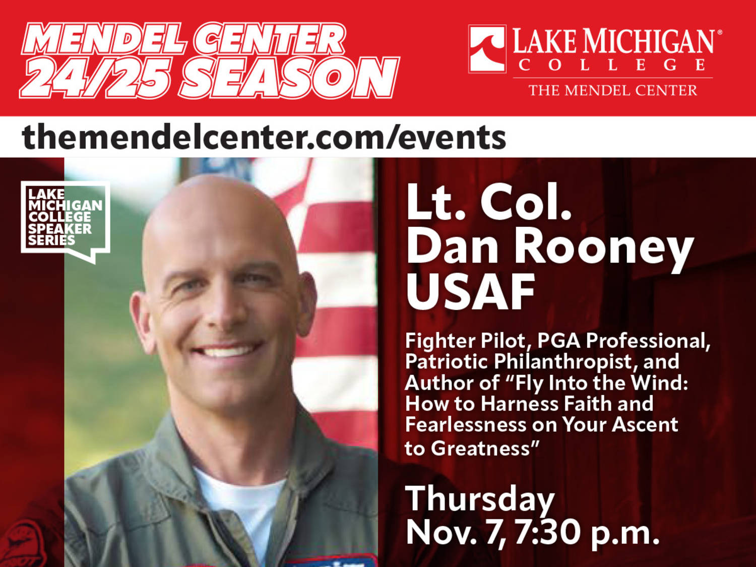 U.S. Air Force Lt. Col. Dan Rooney to speak as part of the Lake Michigan College Speaker Series on Nov. 7